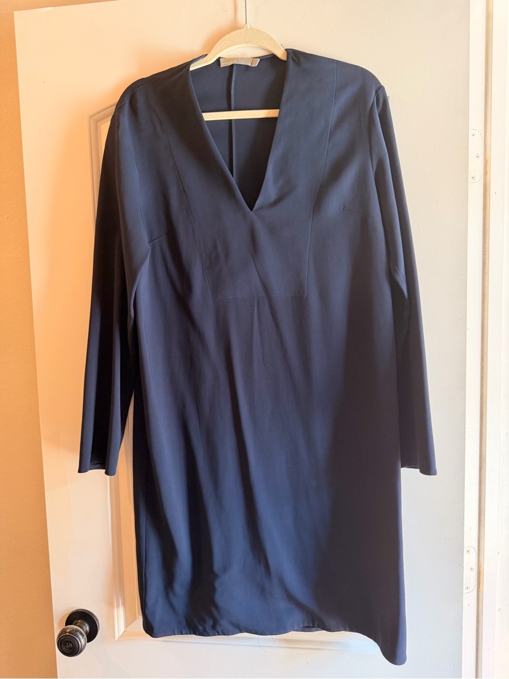 Vince Navy Long-Sleeve V-Neck Shift Dress